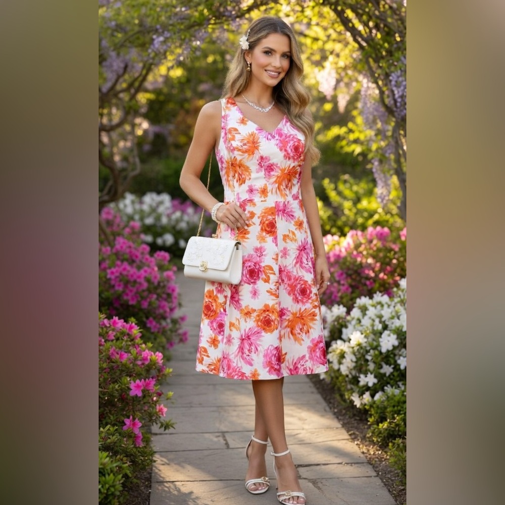 Jones NY Floral A-Line Pleated Midi Dress sz 16W